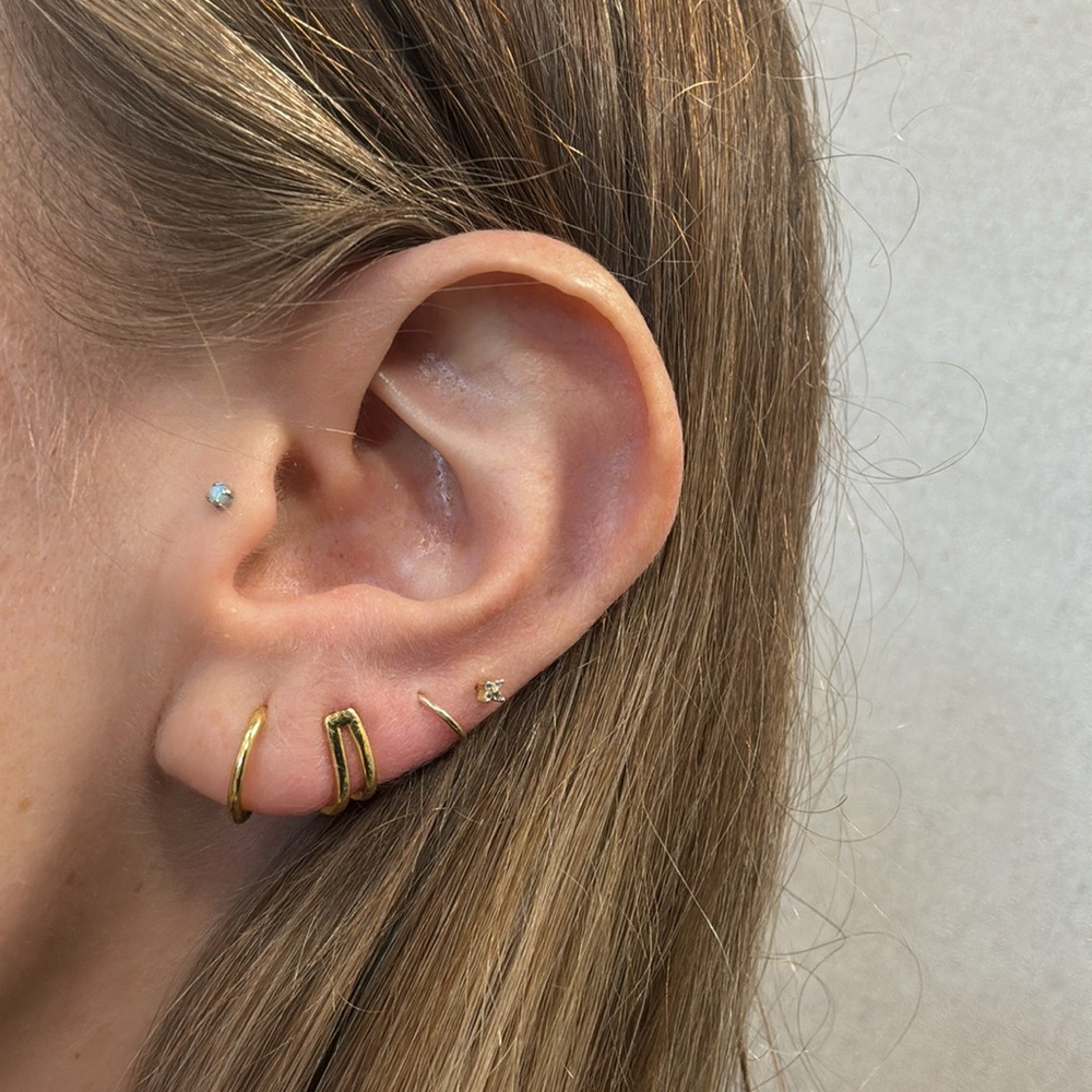 Gold sterling silver stud earrings double hoop style look